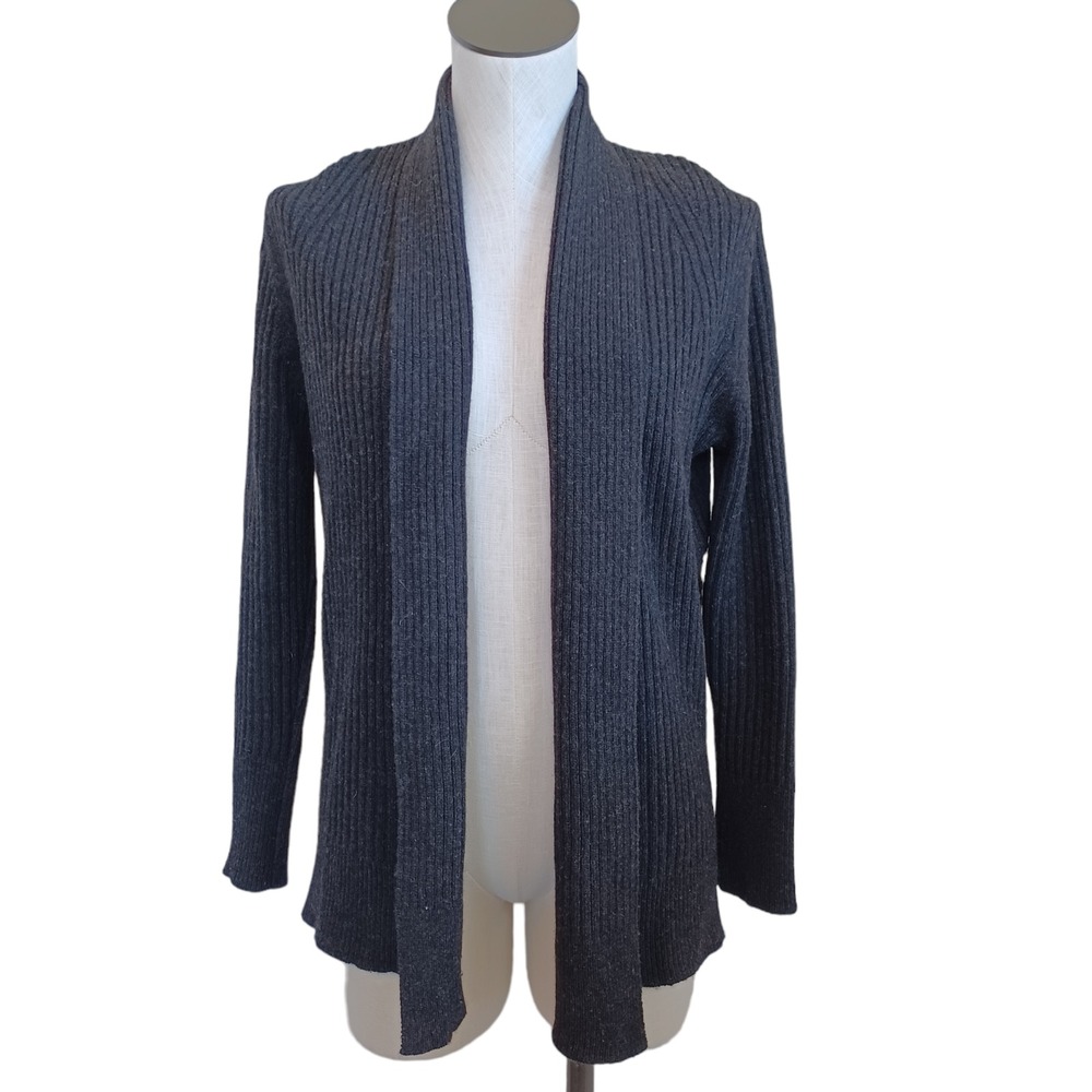 Eileen Fisher‎ Charcoal Black Yak Wool Rib Open Front Cardigan Sweater Womens S
